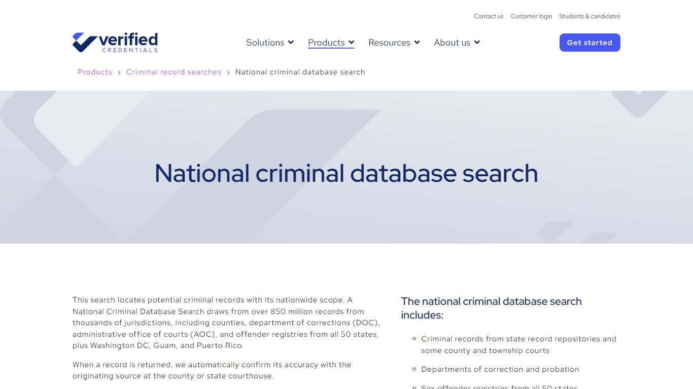 Verified Credentials | National Criminal Database Search